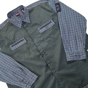 VTG Bugle Boy Jean Company Putting Green Plaid Long Sleeve Shirt Mens 2XL